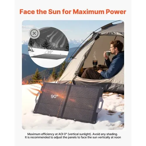 VEVOR Faltbares Solarpanel 100 W, Tragbares Solarladegerät 24% Hocheffizienz, Monokristallines Solarmodul mit MC4-Ausgang, USB-A-, Typ-C- & DC-Anschlüssen, IP65, für Powerstations, Camping, Wandern – Bild 7