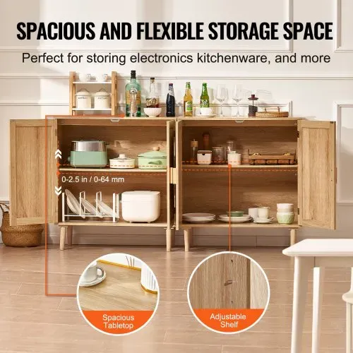 VEVOR Rattanschrank Rattankommode 2 Stk. Aufbewahrungsschrank mit 4 magnetischen Türen, Sideboard Buffetschrank mit verstellbaren Regalen, Ideal für Flur Eingangsbereich Wohnzimmer oder Küche – Bild 3