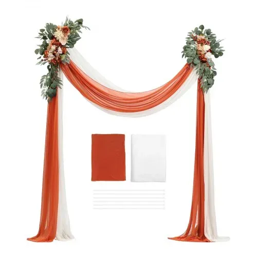 VEVOR Blumenset für Hochzeit Bogen, orangefarbene Blumen für Traubogen mit Vorhängen (4er-Set) – 2 Blumenarrangements, 2 transparente Vorhänge, für Zeremoniensträuße, Empfangshintergrunddekoration – Bild 8