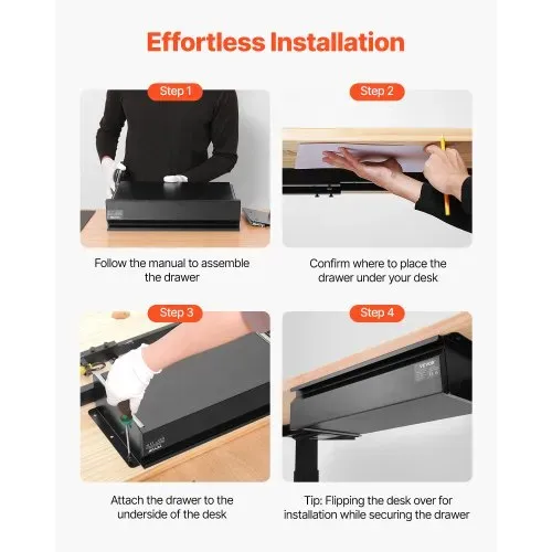 VEVOR Untertisch Schublade 440x223x101 mm, Unterbau Schreibtisch, versteckter Schreibtisch-Aufbewahrungs-Organizer, Bleistiftschublade unter dem Tisch für Sitz-Steh-Arbeitsplätze im Büro & zu Hause – Bild 6