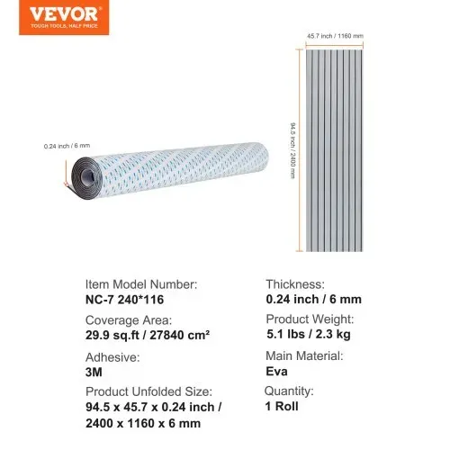 VEVOR Bootsboden, EVA-Schaum-Bootsdeck, 2400 x 1160 x 6 mm, rutschfester, selbstklebender Bodenbelag, 27840 cm² großer Meeresteppich für Boote, Yachten, Pontons, Kajakdecks – Bild 6