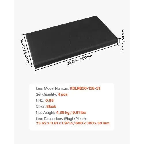 VEVOR Akustikpaneele, 4 Stück, 600x300x50 mm, Fiberglas, schallabsorbierende Platten, selbstklebende, Akustik Wandpaneele, für Studios, Büros, Heimkinos, Konferenzräume, Schwarz – Bild 6