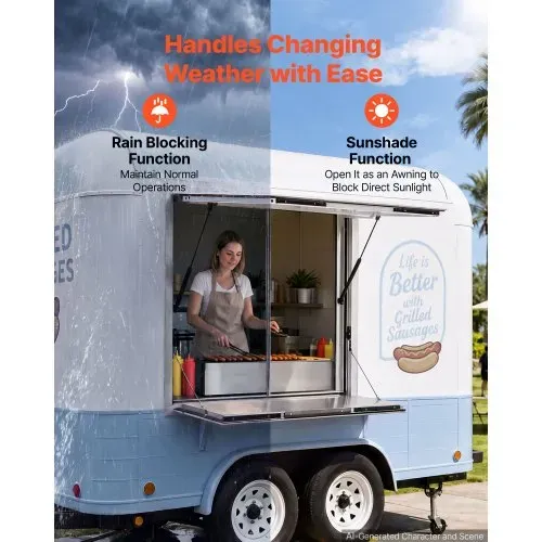 VEVOR Verkaufsfenster für Foodtrucks 915 x 915 x 80 mm Aluminiumlegierung, Konzessionsfenster für Imbisswagen, bis 85° Aufklappbar, mit Verkaufsklappe, Servierablage & Schlepphaken, Regenschutz – Bild 4