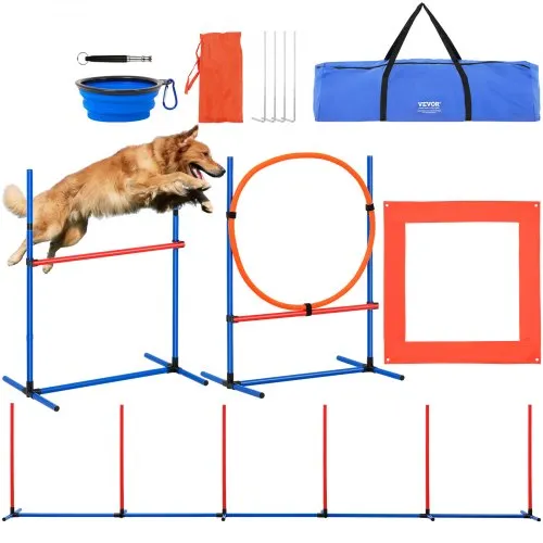 VEVOR Hunde-Agility-Trainingsausrüstung, 4-teiliges Set mit verstellbaren hohen Hürden, 6 Slalomstangen, Sprungring, quadratischer Pausenbox, Pfeife, faltbarer Schüssel, Hindernisparcours-Set für Welpen für den Garten, drinnen und draußen VEVOR Hunde-Agility-Trainingsausrüstung, 4-teiliges Set mit verstellbaren hohen Hürden, 6 Slalomstangen, Sprungring, quadratischer Pausenbox, Pfeife, faltbarer Schüssel, Hindernisparcours-Set für Welpen für den Garten, drinnen und draußen