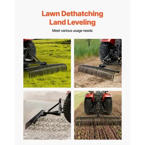 VEVOR Vertikutierer, 1830 mm Arbeitsbreite, Rasentraktor Rechen mit 36 robusten Stahlzinken, Traktor-kompatibler Dreipunkt-Gartenrechen, Rasenlüfter ideal für Bodenbearbeitung & Rasenpflege – Bild 5