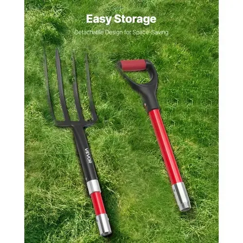 VEVOR Dunggabel, 4-Zinken-Heugabel mit Fiberglasstiel, 1150 mm Mistgabel, Mistforke mit Y-Griff, Spatengabel aus geschmiedetem Stahl für Heu, Kartoffelkompostierung, Umpflanzen und Belüftung – Bild 3