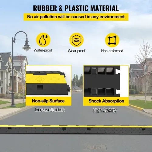 VEVR Kabelschutzmatte 3 Stück 2 Kanal, 101 x 25 x 5 cm Überfahrschutz für Kabel, Kabelbrücke 5T aus Handelsüblichem Thermoplastischem Gummi mit Modularem Design für Parkplätze, Lagerhäuser, Schwarz – Bild 4