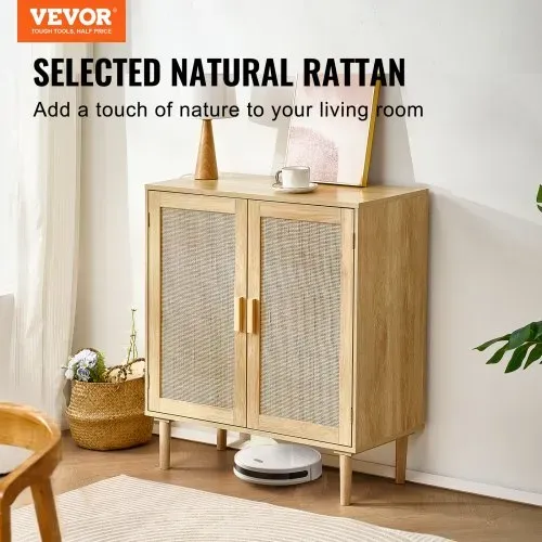 VEVOR Rattanschrank Rattankommode Aufbewahrungsschrank mit 2 magnetischen Türen & verstellbaren Regalen & Griffen, Sideboard-Buffetschrank für Flur Eingangsbereich Wohnzimmer Küche Flur VEVOR Rattanschrank Rattankommode Aufbewahrungsschrank mit 2 magnetischen Türen & verstellbaren Regalen & Griffen, Sideboard-Buffetschrank für Flur Eingangsbereich Wohnzimmer Küche Flur