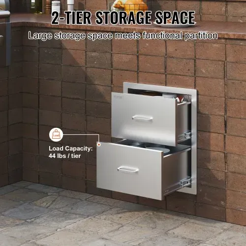 VEVOR Outdoor-Küchenschubladen flächenbündig montierte Doppel-Grillschubladen aus Edelstahl mit Griff, Grillinselschubladen für Außenküchen oder Terrassen-Grillstationen 451 x 514 x 310 mm – Bild 2