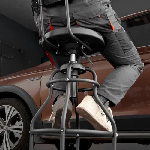 VEVOR Werkstatthocker Werkstattsitz mit Rückenlehne, Garagensitz Arbeitshocker (136 kg belastbar) höhenverstellbarer Rollbrettsitz, 360° drehbarer gepolsterter Werkstatthocker für Autoreparatur – Bild 7