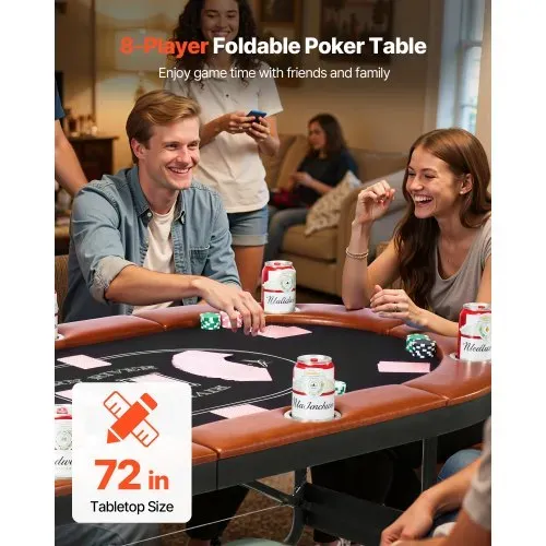 VEVOR klappbarer Pokertisch für 8 Spieler (183 cm) Kasino-Freizeittisch mit gepolsterten Schienen & Getränkehaltern, ovale tragbare Spieltische mit Filz- und Metallbeinen, Texas Hold’em Poker VEVOR klappbarer Pokertisch für 8 Spieler (183 cm) Kasino-Freizeittisch mit gepolsterten Schienen & Getränkehaltern, ovale tragbare Spieltische mit Filz- und Metallbeinen, Texas Hold’em Poker