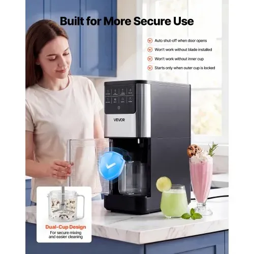 VEVOR Eismaschine, 7-in-1-Gerät für Gelato, Sorbet, Milchshake, Frozen Yogurt & Light-Eiscreme, Hausgemachte Eismaschine mit Ein-Knopf-Funktion zum Einrühren und Nachdrehen, Glatte Cremige Textur – Bild 7