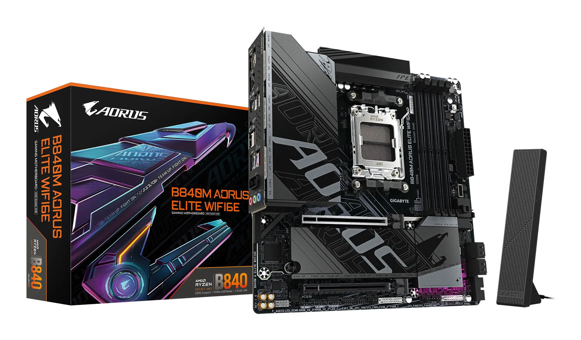 GIGABYTE B840M AORUS ELITE WIFI6E Mainboard – AMD Ryzen 9000 Prozessoren, 10+2+2 Phasen VRM, bis zu 8200 MHz DDR5 (O.C.), 2 x M.2 PCIe 4.0, Wi-Fi 6E, 2.5 GbE LAN, USB 3.2 Gen 2 GIGABYTE B840M AORUS ELITE WIFI6E Mainboard – AMD Ryzen 9000 Prozessoren, 10+2+2 Phasen VRM, bis zu 8200 MHz DDR5 (O.C.), 2 x M.2 PCIe 4.0, Wi-Fi 6E, 2.5 GbE LAN, USB 3.2 Gen 2