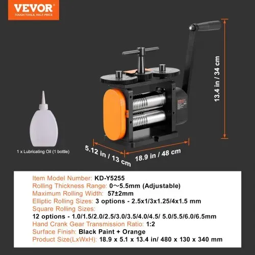 VEVOR 3 in 1 Handwalzwerk Maschine 57 mm Kombinationswalzwerk, Manueller Walzwerk Schmuckwalzwerk Einstellbare Dicke von 0 bis 5,5 mm, Handwalzwerk Maschine für Platin / K-Gold / Messing / Aluminium – Bild 6
