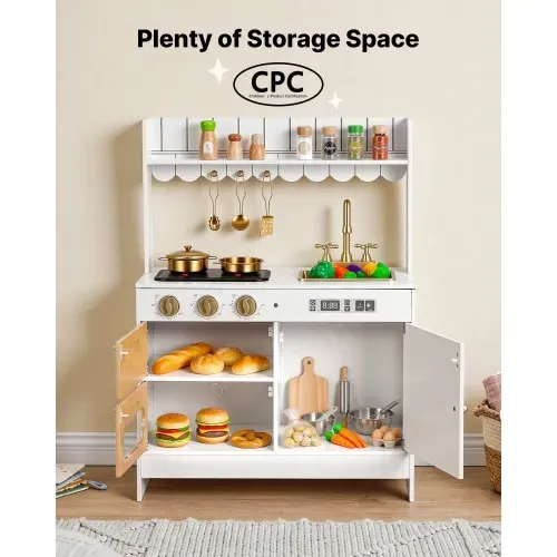 VEVOR Spielküche für Kinder, Realistische Kinderküche aus Holz mit Licht & Sound, Holzküche mit Herd Backofen Spüle Mikrowelle Schrank, Küchenspielzeug mit Kochset für Kinder von 3-8 Jahren, Beige – Bild 5