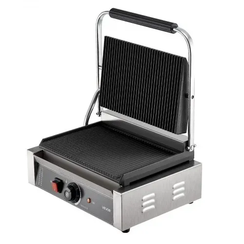 VEVOR kommerzieller Panini-Grill Kontaktgrill 2200 W für Sandwiches Steak Bacon Hamburger, Sandwichmaker Pressgrill aus Edelstahl mit Griff & Temperaturregelung & 34 x23 cm Heizplatte, Paninipresse – Bild 10