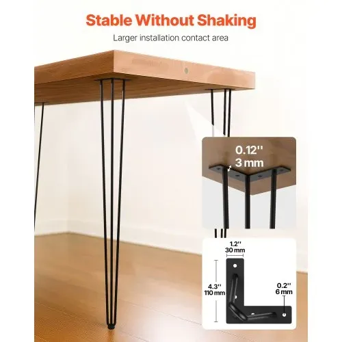 VEVOR Tischbein Metall 86,3 cm Tischgestell Metall Schwarz 4 Stück Haarnadel Tischbeine 3 Pfosten Haarnadel Bein Kohlenstoffstahl mit 4 – Bild 3