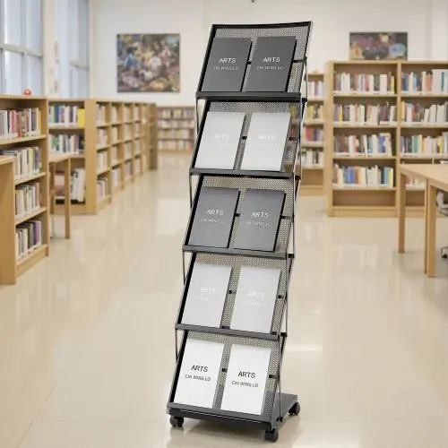 VEVOR faltbarer Prospektständer Zeitschriftenständer mit 5 Taschen, rollbarer Literaturständer Kataloghalter Schrägsteller, Buchständer Bodenaufsteller für Messe, Büroshows, Ausstellung – Bild 7