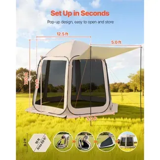 VEVOR Campingzelt, 304,8 x 280,4 cm, Pop-up-Zelt mit ausziehbarer Markise, tragbares Partyzelt für 4–8 Personen mit Tragetasche und Seitenwänden, für Terrasse und Outdoor-Aktivitäten, Beige VEVOR Campingzelt, 304,8 x 280,4 cm, Pop-up-Zelt mit ausziehbarer Markise, tragbares Partyzelt für 4–8 Personen mit Tragetasche und Seitenwänden, für Terrasse und Outdoor-Aktivitäten, Beige