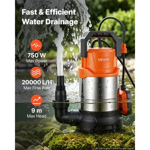 VEVOR Tauchpumpe 750 W 20.000 L/h 9 m Förderhöhe Wasserpumpe Ideal für Pools, Keller & Teiche, Automatischer Schwimmerschalter, Thermoplastisches Material & 3 m Netzkabel, Wasserdicht nach IPX8 VEVOR Tauchpumpe 750 W 20.000 L/h 9 m Förderhöhe Wasserpumpe Ideal für Pools, Keller & Teiche, Automatischer Schwimmerschalter, Thermoplastisches Material & 3 m Netzkabel, Wasserdicht nach IPX8