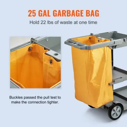VEVOR Reinigungswagen Putzwagen mit 3 Fächern, Hygienewagen Reinigungswagen 90,7 kg Tragfähigkeit, Grau PP Wischwagen Systemwagen mit PVC-Müllsack, Geeignet für Büros, Einkaufszentren, Hotels – Bild 3