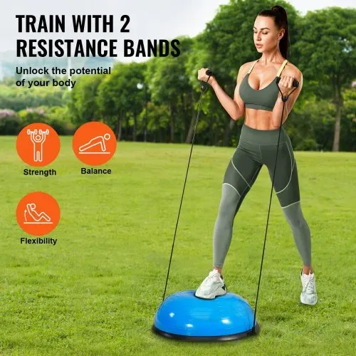 VEVOR Halb-Gymnastikball-Trainer, 584 mm Balance Ball Trainer, 300 kg Tragkraft Stabilitätsball, Yoga-Ball mit Widerstandsbändern und Fußpumpe, Kraft-Fitnessball für das Heim-Fitnessstudio, Blau – Bild 2
