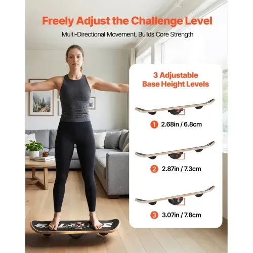 VEVOR Balance Board für Erwachsene (70 cm), Wackelbrett bis 200 kg Belastbar, Balance-Trainingsgerät mit 3-stufigem Bodenabstand und Rutschfester Oberfläche für Core-Training Stehpultübungen Yoga – Bild 2