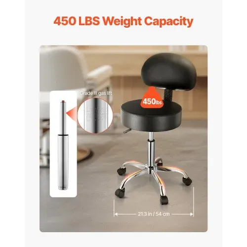 VEVOR Sattelhocker Rollhocker 204 kg belastbarer höhenverstellbarer (84-100 cm) Drehhocker Arbeitshocker mit Rückenlehne, PU-Leder-Drehsattelstuhl für Salon Spa Massage Klinik Schwarz – Bild 2