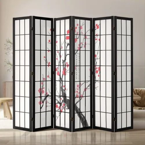 VEVOR 6-teiliger japanischer Raumteiler faltbarer Sichtschutz aus Holz Indoor, Trennwände mit Kirschblütenmalerei tragbare Dekorationsschirme zur Raumtrennung für Restaurant & Schlafzimmer VEVOR 6-teiliger japanischer Raumteiler faltbarer Sichtschutz aus Holz Indoor, Trennwände mit Kirschblütenmalerei tragbare Dekorationsschirme zur Raumtrennung für Restaurant & Schlafzimmer