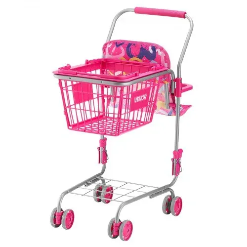 VEVOR Einkaufswagen für Kinder, Einkaufswagen Supermarkt Spielzeug mit Klappsitz für Puppen Stahlrahmen & Rollen, Faltbares Kaufladenzubehör mit Puppen-Spielzeug, Kaufmannsladen Spiele für Kinder ab 3 – Bild 9