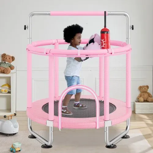 VEVOR Kindertrampolin Trampolin Mini Freizeittrampolin 147 cm für Kleinkinder einstellbar mit Sicherheitsnetz & Basketballkorb, Geburtstagsgeschenk Weihnachtsspielzeug für Kinder ab 3 Jahren Rosa – Bild 7