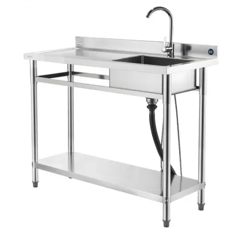 VEVOR Spültisch Spülbecken Edelstahl (120 x 50 x 94 cm), Einzelbecken mit Wasserhahn & Ablage, Küchenspüle für Garage Restaurant Wäscherei, Waschtisch Außenspüle mit Arbeitsplatte (links) – Bild 8