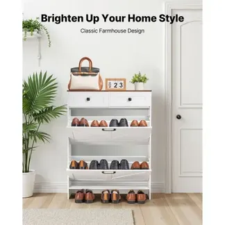 VEVOR Schuhschrank mit 2 Klappen & Kippschutz & Schubladen, platzsparender Schuhkipper, freistehender Schuhregal-Organizer für den Eingang Flur Wohnzimmer Veranda, Schuhregal 80x24x105 cm Weiß VEVOR Schuhschrank mit 2 Klappen & Kippschutz & Schubladen, platzsparender Schuhkipper, freistehender Schuhregal-Organizer für den Eingang Flur Wohnzimmer Veranda, Schuhregal 80x24x105 cm Weiß