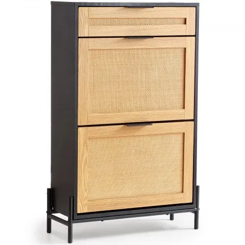 VEVOR Schuhschrank Schuhkommode aus Rattan mit 2 Klappschubladen & 1 Ausziehschublade, Metallbeine, schmaler Schuhschrank ideal für Eingangsbereich Diele Schrank Flur Schuhkipper Schwarz VEVOR Schuhschrank Schuhkommode aus Rattan mit 2 Klappschubladen & 1 Ausziehschublade, Metallbeine, schmaler Schuhschrank ideal für Eingangsbereich Diele Schrank Flur Schuhkipper Schwarz
