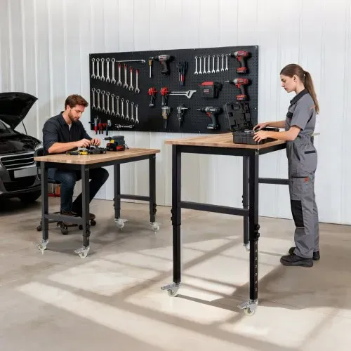 VEVOR Werkbank, 680 kg, Werkstatttisch mit Rolle, 122x60 cm große Arbeitsplatte aus Eichenholz, Arbeitstisch mit Höhenverstellung von 725-1075 mm, Werktisch für Garage, Werkstatt, Zuhause & Büro – Bild 7