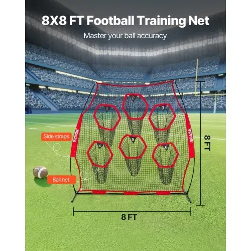 VEVOR Fußballtrainer Wurfnetz Übungsnetz (274 x 106 x 243 cm) mit 6 Zieltaschen & tragbarer Aufbewahrungstasche & Gurten, Wurfelziel-Training für die Passgenauigkeit des Quarterbacks, rot – Bild 2
