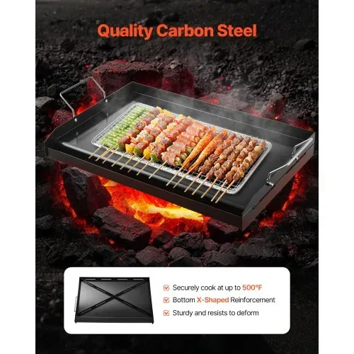 VEVOR Grillplatte Grillpfanne Karbonstahl universelle rechteckige Platte (605 x 360 mm) mit flacher Oberseite, Gasgrill-Grillplatte für BBQ-Grill Teppanyaki, tragbares Familienkochgeschirr mit Griff VEVOR Grillplatte Grillpfanne Karbonstahl universelle rechteckige Platte (605 x 360 mm) mit flacher Oberseite, Gasgrill-Grillplatte für BBQ-Grill Teppanyaki, tragbares Familienkochgeschirr mit Griff
