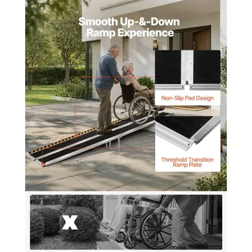 VEVOR Rollstuhlrampe Faltbar 3045x745mm, 362,9kg Belastbare Schwellenrampe mit Rutschfester Oberfläche & 170-400mm Verstellbaren Stützfüßen, Tragbare Auffahrrampe für Rollstuhl Türschwelle Bordsteine – Bild 4