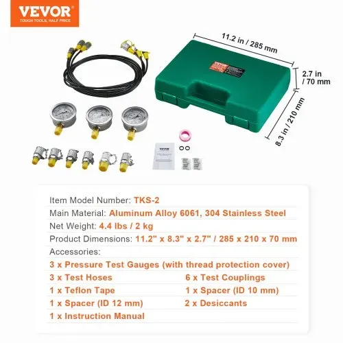 VEVOR Hydraulikdruck-Testset, 250/400/600 bar, 3 Messgeräte, 6 Testkupplungen, 3 Testschläuche, Bagger-Hydraulik-Testmanometer-Set mit Tragbarer Tragetasche für Bagger, Traktoren, Baumaschinen – Bild 6