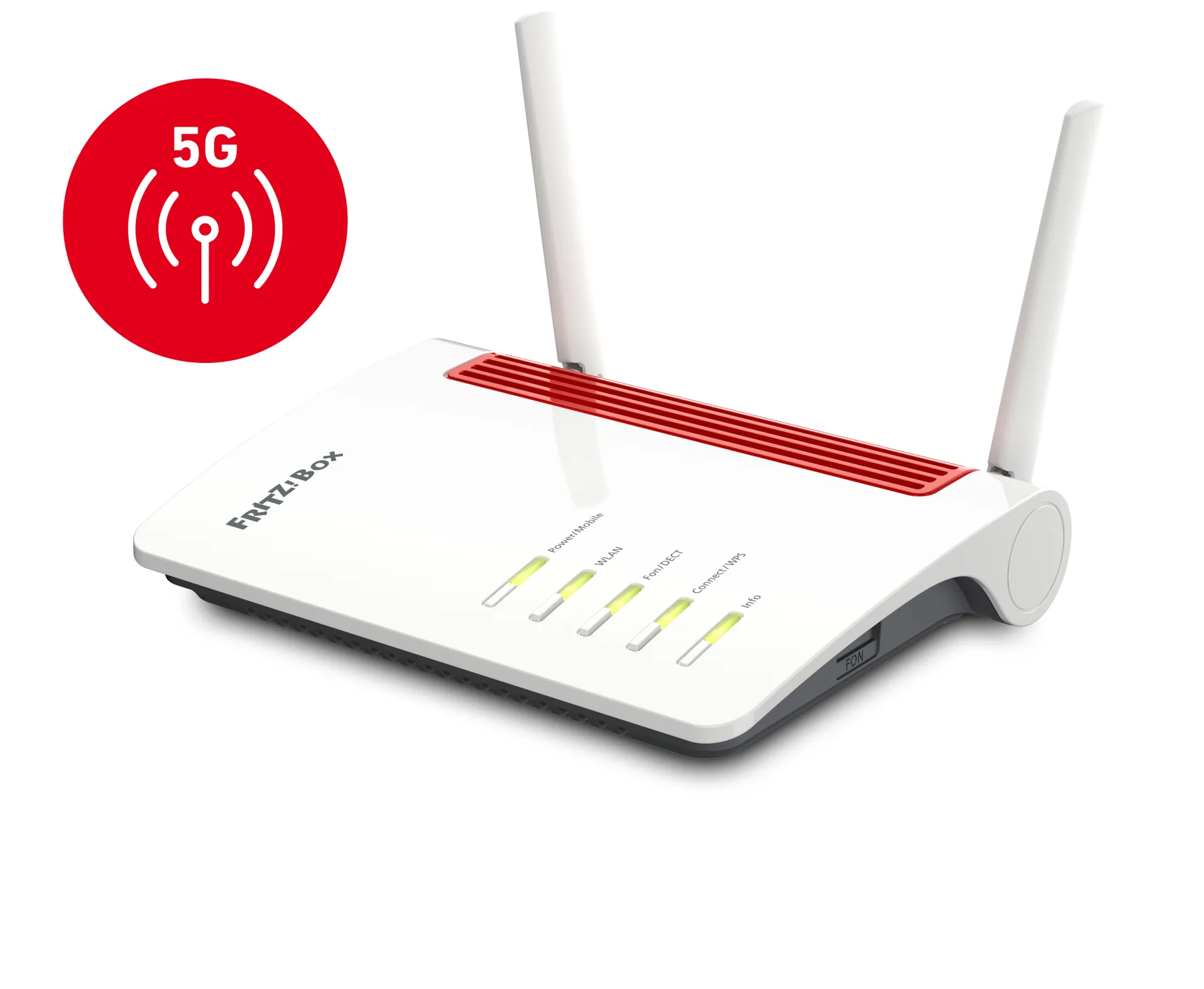 Box FRITZ! 6850 5G WLAN-Router Gigabit Ethernet Dual-Band (2,4 GHz/5 GHz) Schwarz, Rot, Weiß Box FRITZ! 6850 5G WLAN-Router Gigabit Ethernet Dual-Band (2,4 GHz/5 GHz) Schwarz, Rot, Weiß