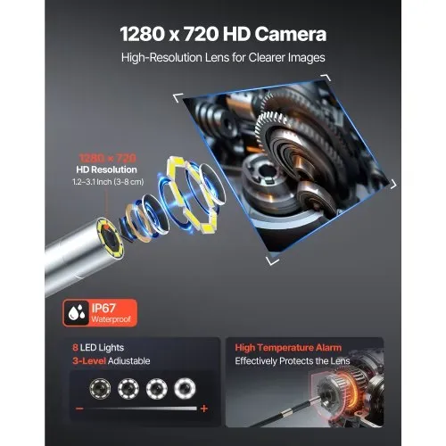 VEVOR Endoskopkamera mit Licht Drehbar, Inspektionskamera mit Zwei-Wege beweglichem Kopf, IP67 Wasserdichte Rohrkamera mit 4,3 Zoll Display 1,5m Kabel 2600mAh Akku, 6,2mm Boreskopkamera für Auto Haus – Bild 4
