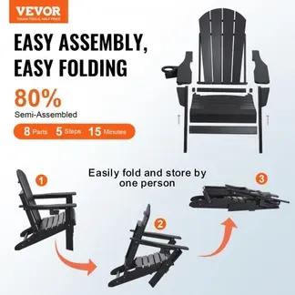 VEVOR Adirondack-Stuhl aus Kunststoff, 2er-Set, wetterfest, tragbar, klappbar, Feuerstellenstuhl, Adirondack-Terrassenstuhl für den Außenbereich mit Getränkehalter, mit entspannender Armlehne, ergonomisch, für Garten, Hinterhof – Schwarz VEVOR Adirondack-Stuhl aus Kunststoff, 2er-Set, wetterfest, tragbar, klappbar, Feuerstellenstuhl, Adirondack-Terrassenstuhl für den Außenbereich mit Getränkehalter, mit entspannender Armlehne, ergonomisch, für Garten, Hinterhof – Schwarz