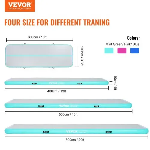 VEVOR Gymnastik-Luftmatte 10 cm Dick Aufblasbare Gymnastik-Tumbling-Matte, Tumbling-Bahn mit Elektrischer Pumpe, Trainingsmatten für den Heimgebrauch/Fitnessstudio /Yoga/Cheerleading/Strand/Park Grün VEVOR Gymnastik-Luftmatte 10 cm Dick Aufblasbare Gymnastik-Tumbling-Matte, Tumbling-Bahn mit Elektrischer Pumpe, Trainingsmatten für den Heimgebrauch/Fitnessstudio /Yoga/Cheerleading/Strand/Park Grün