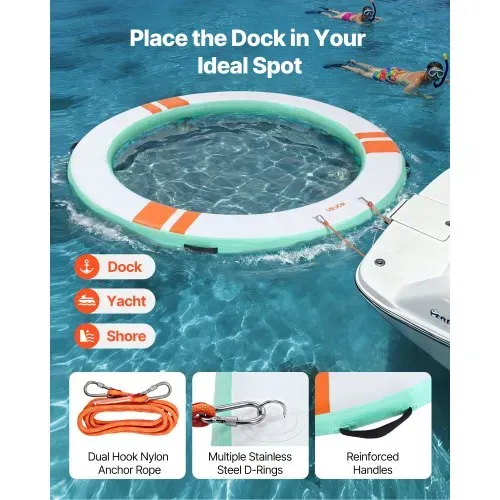 VEVOR Aufblasbares Schwimmdock, φ3,05m, Schwimmplattform mit Rutschfester Oberfläche, Tragetasche, Sonnendach & Abnehmbarer Leiter, Schwimmende Insel, Wasserplattform für Pool, Strand & Meer, Rund – Bild 3
