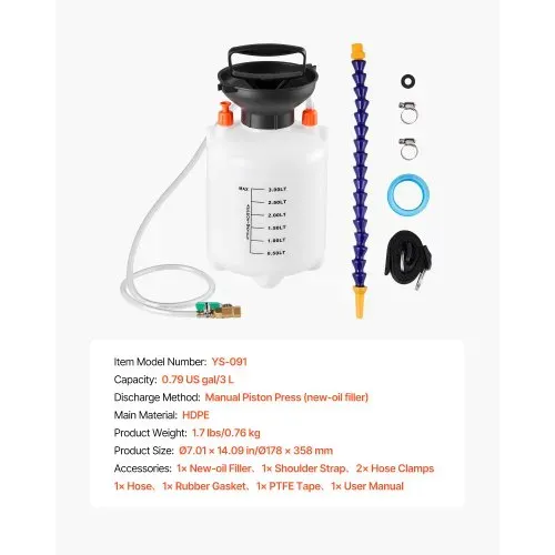 VEVOR Getriebeölpumpe, 3 L, Ölfüller, Manuelle Getriebeöl-Transferpumpe mit Schlauch & HDPE-Tank, Pumpenwerkzeug mit PTFE-Band, Kfz-Ölbefüllsystem, Schaltgetriebeflüssigkeitsfüllgerät – Bild 6