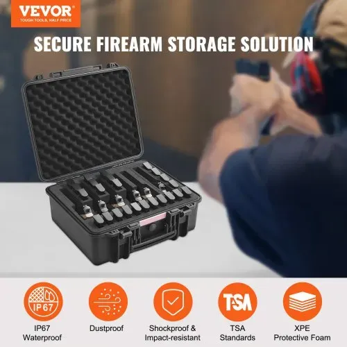 VEVOR Hartschalenkoffer für Pistolen mit vorgeschnittenem Futter, wasser- und staubdichter Hartschalenkoffer für 6 Pistolen, 19,3 × 17,1 × 8,3 Zoll, abschließbarer Pistolenkoffer, schwarz VEVOR Hartschalenkoffer für Pistolen mit vorgeschnittenem Futter, wasser- und staubdichter Hartschalenkoffer für 6 Pistolen, 19,3 × 17,1 × 8,3 Zoll, abschließbarer Pistolenkoffer, schwarz