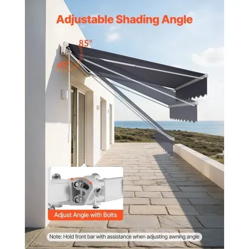 VEVOR Gelenkarmmarkise 3x2,5 m, Einziehbare Markise mit Handkurbel, Terrassenmarkise UPF 80+ Sonnenschutz, Sonnenmarkise, Balkonmarkise für Terrasse, Balkon, Garten & Fenster, Grau – Bild 5