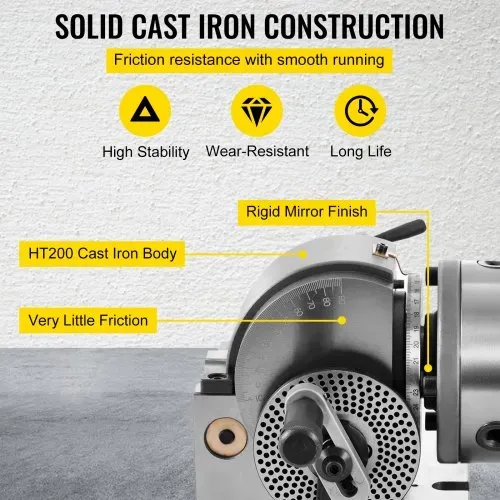 VEVOR Teilapparat mit backenfutter MT2, Rotary Tisch mit Indizierung Höhe der Mitte 100 mm, Dividing Head 23 kg, Rotary Tisch mit Tellern, Eine Starke Unterstützung zu Bearbeitenden Werkstück – Bild 2