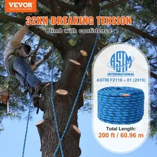 VEVOR 12,7 mm statisches Kletterseil, 60,9 m (200 Fuß) Outdoor-Kletterseil, 30 kN Bruchfestigkeit, Faserseil für Flucht, Abseilen, Brandrettung, Blau VEVOR 12,7 mm statisches Kletterseil, 60,9 m (200 Fuß) Outdoor-Kletterseil, 30 kN Bruchfestigkeit, Faserseil für Flucht, Abseilen, Brandrettung, Blau