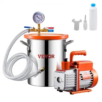 VEVOR 11,36L Vakuumkammer & 3,5 CFM Pumpe, Edelstahlkammer, einstufiges Vakuumpumpen-Entgasungskammerset, mit Acryldeckel, Öl, 1,5 m Schlauch, Vacuum Pump Kit zum Entgasen von Harz-Silikon-Epoxiden VEVOR 11,36L Vakuumkammer & 3,5 CFM Pumpe, Edelstahlkammer, einstufiges Vakuumpumpen-Entgasungskammerset, mit Acryldeckel, Öl, 1,5 m Schlauch, Vacuum Pump Kit zum Entgasen von Harz-Silikon-Epoxiden